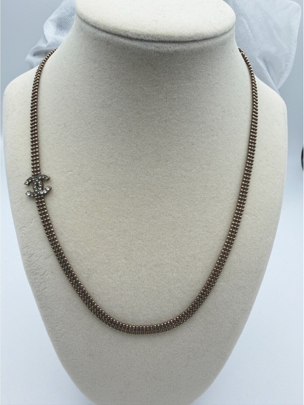 Authentic Rare Vintage Chanel Triple Ball Chain Coco Necklace With Rhinestones